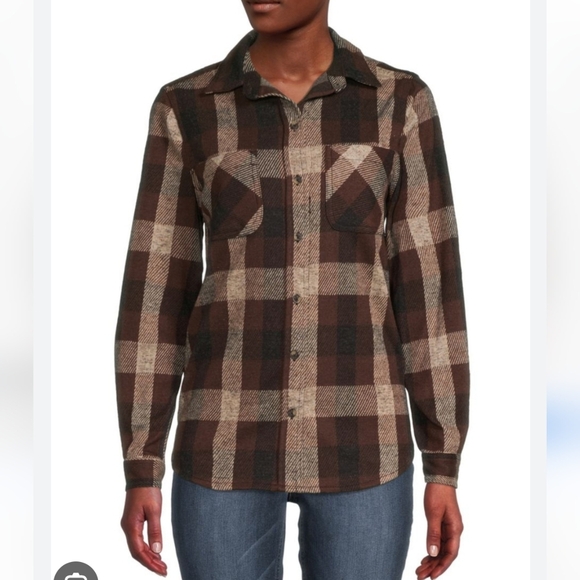 NEW Casa Cabana Sienna Brown Plaid Button Down Shirt size Medium - Picture 1 of 14